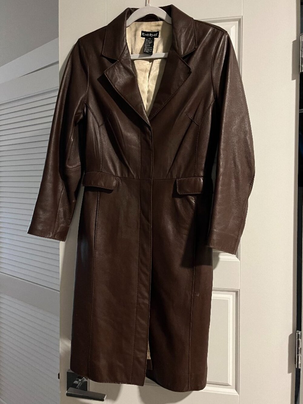 Vintage Bebe Brown Leather Longline Trench Coat | Size: XS